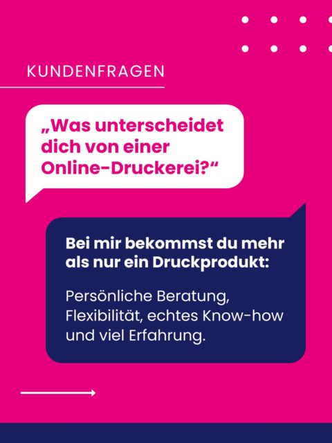 Was unterscheidet mich eigentlich von einer Online-Druckerei? 🤔
Ziemlich viel. 😉
Denn bei mir bekommst du nicht nur ein fertiges Druckprodukt, sondern vor allem einen persönlichen Ansprechpartner, individuelle Beratung, viel Flexibilität, Know-how und eine Projektbetreuung, die weit über die reine Produktion deines Drucks hinausgeht.  Ich sehe jedes Projekt als Einzelstück – und denke mit. Ob Spezialmaterialien, Sonderfarben, ungewöhnliche Rahmenbedingungen oder einfach ein Ideenaustausch: Ich bin für dich da, wenn’s zählt. 💪  #Kundenfragen #DruckWissen #PrintWithPassion #Drucktechnik #Printproducer #Druckerei #Druckpartner #Druckqualität #Print #Servicequalität #Druckproduktion